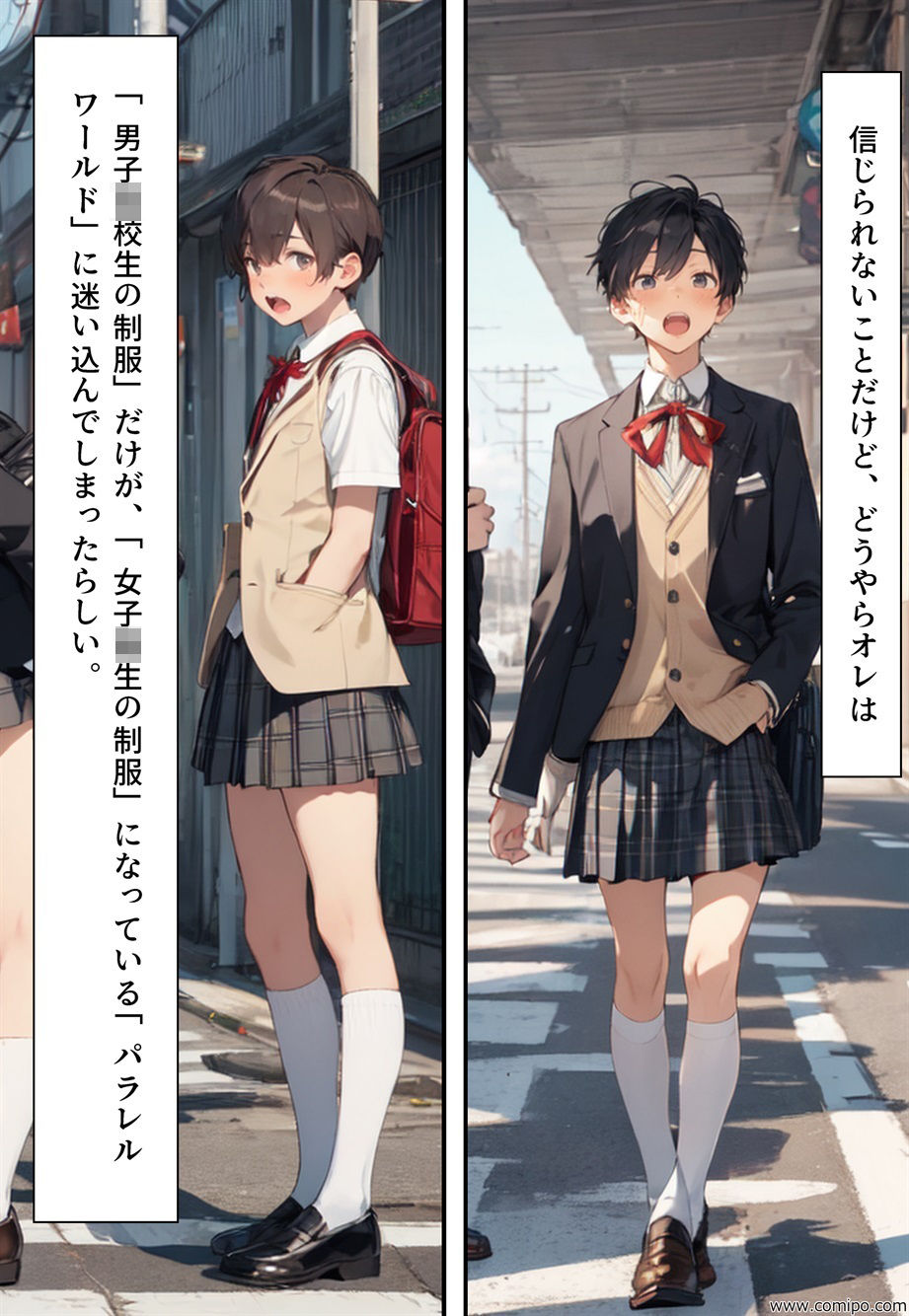 もしもの精 男子の制服が女子の制服に置き換わった女装世界